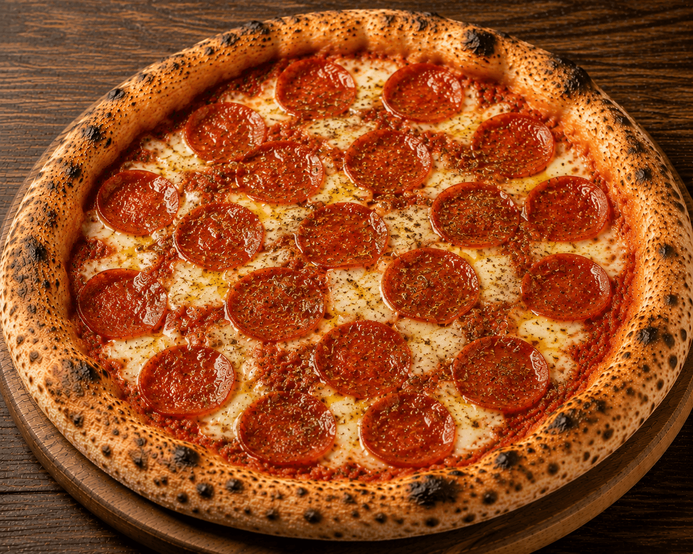 Diavola - Sauce tomate, mozzarella, pepperoni, origan, huile d’olive