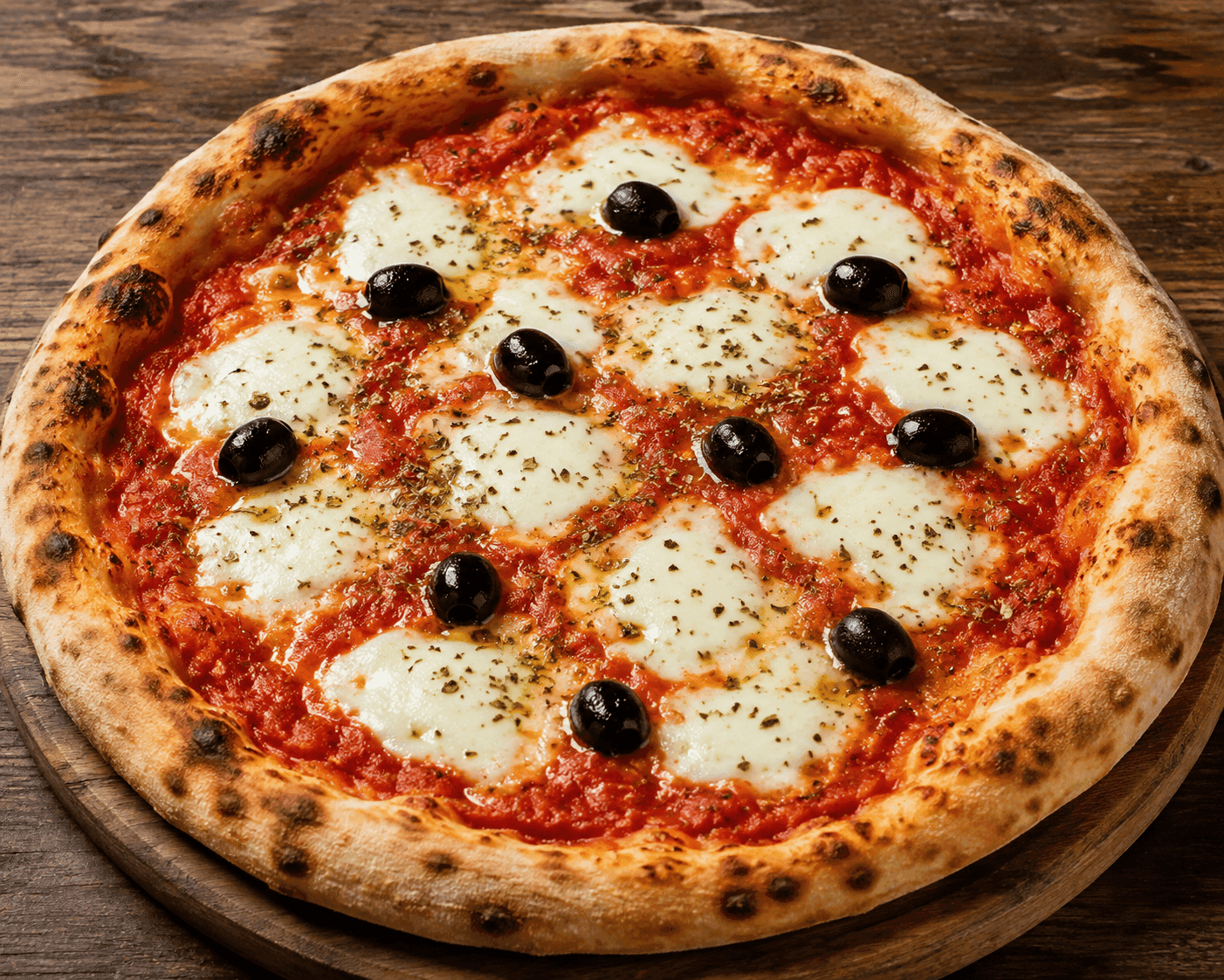 Margherita - Sauce tomate, mozzarella, olives, origan