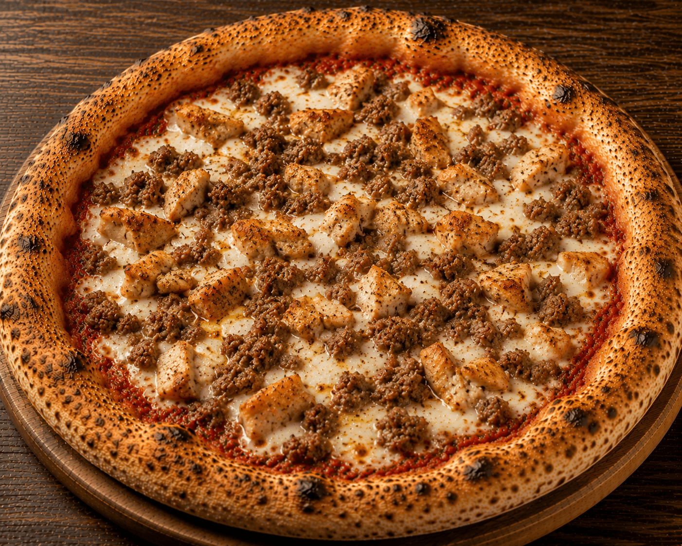 Royale - Sauce tomate, mozzarella, viande hachée, poulet mariné