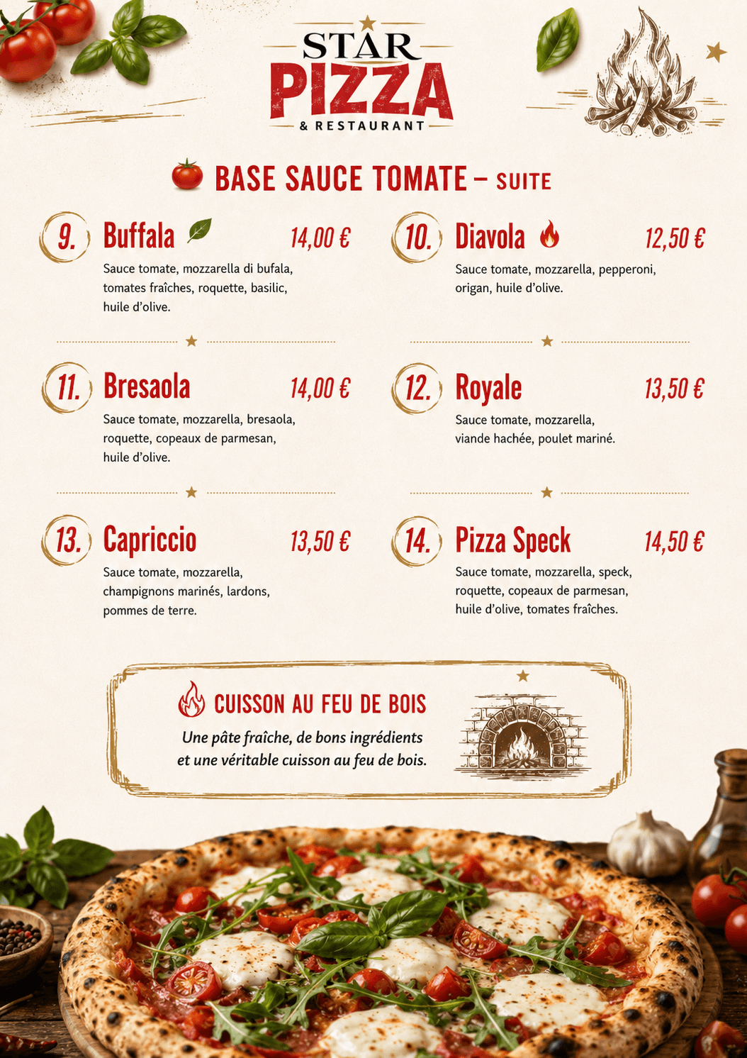 Carte du Menu Pizza - Page 2 - Liste des pizzas base crème