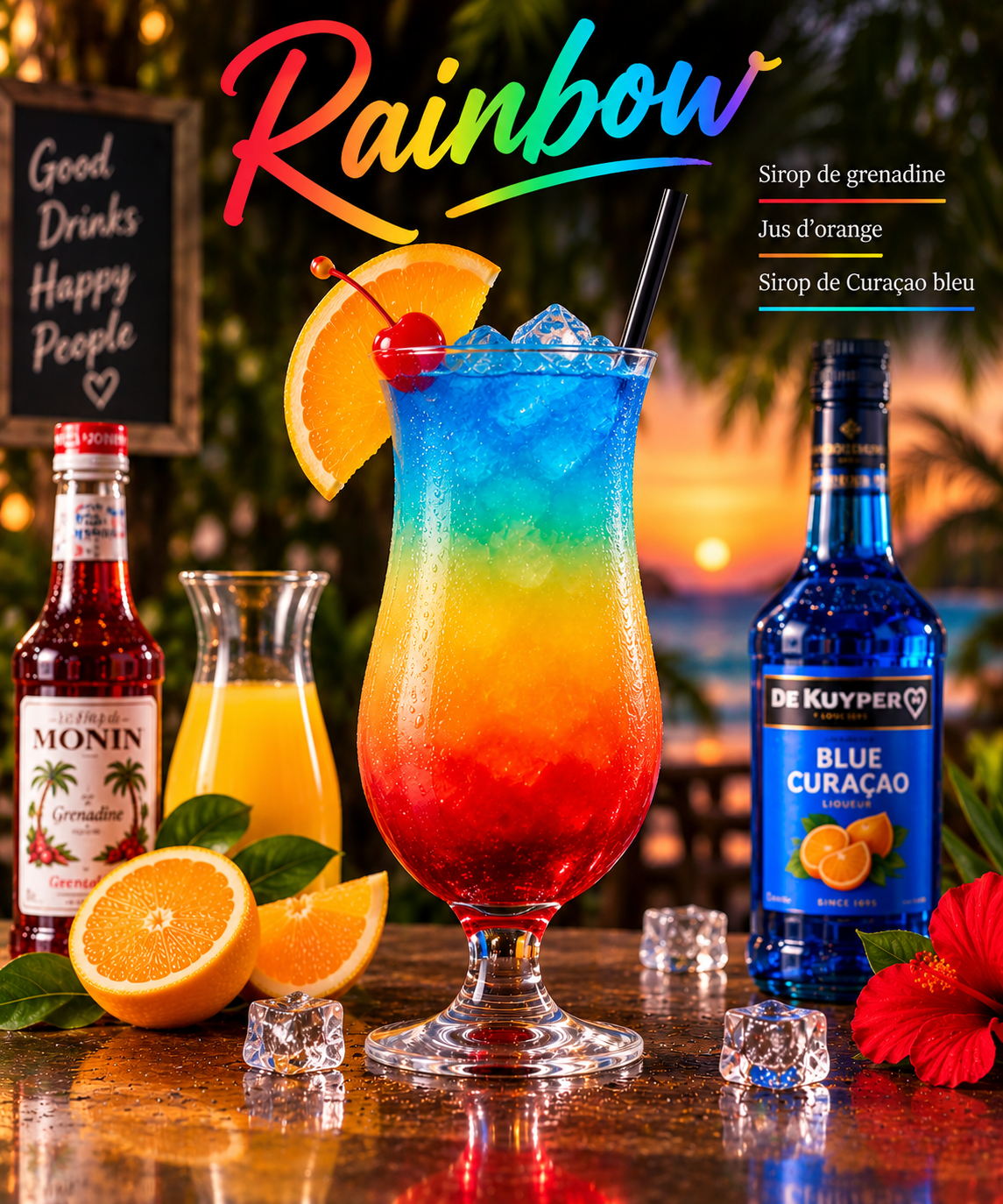 Rainbow - Sirop de grenadine, Jus d’orange, Sirop de Curaçao bleu