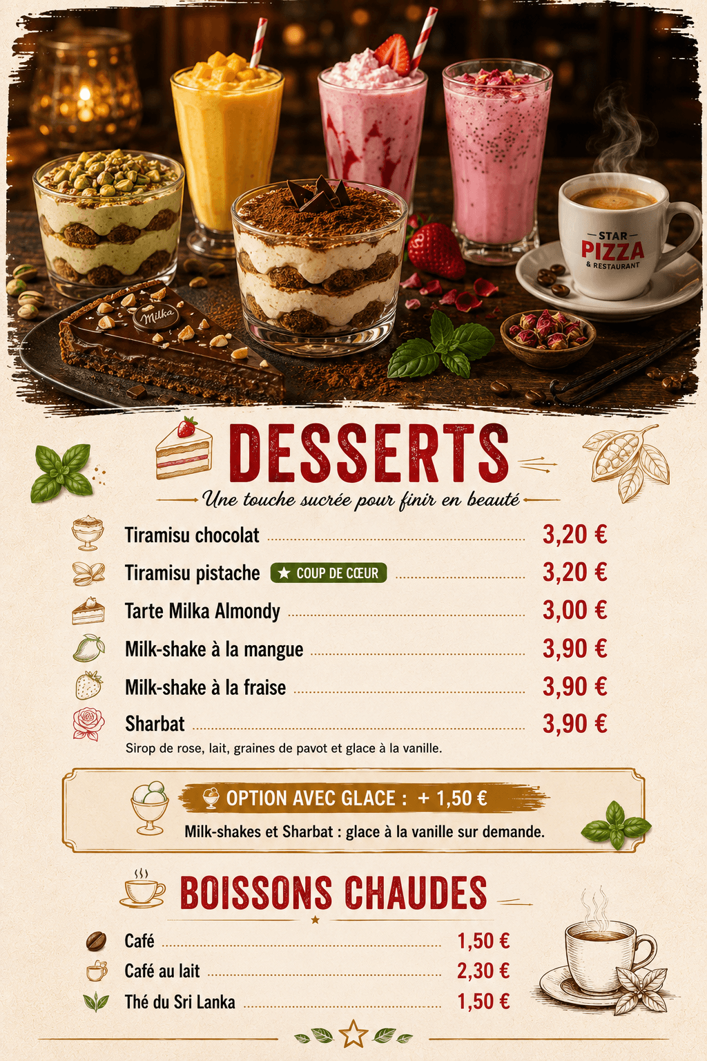 Carte du Menu des Desserts - Page 1
